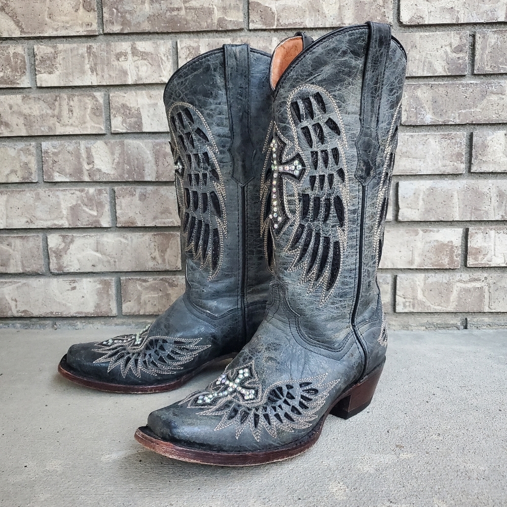 Innovation cross wings bling western leather women's cowboy boots 1857